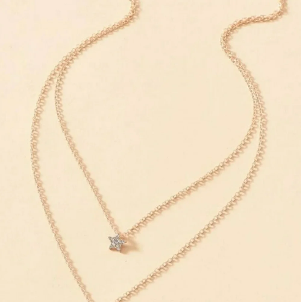 Gold Layered Necklace with Rhinestone Star and Moon - Picture 4 of 4